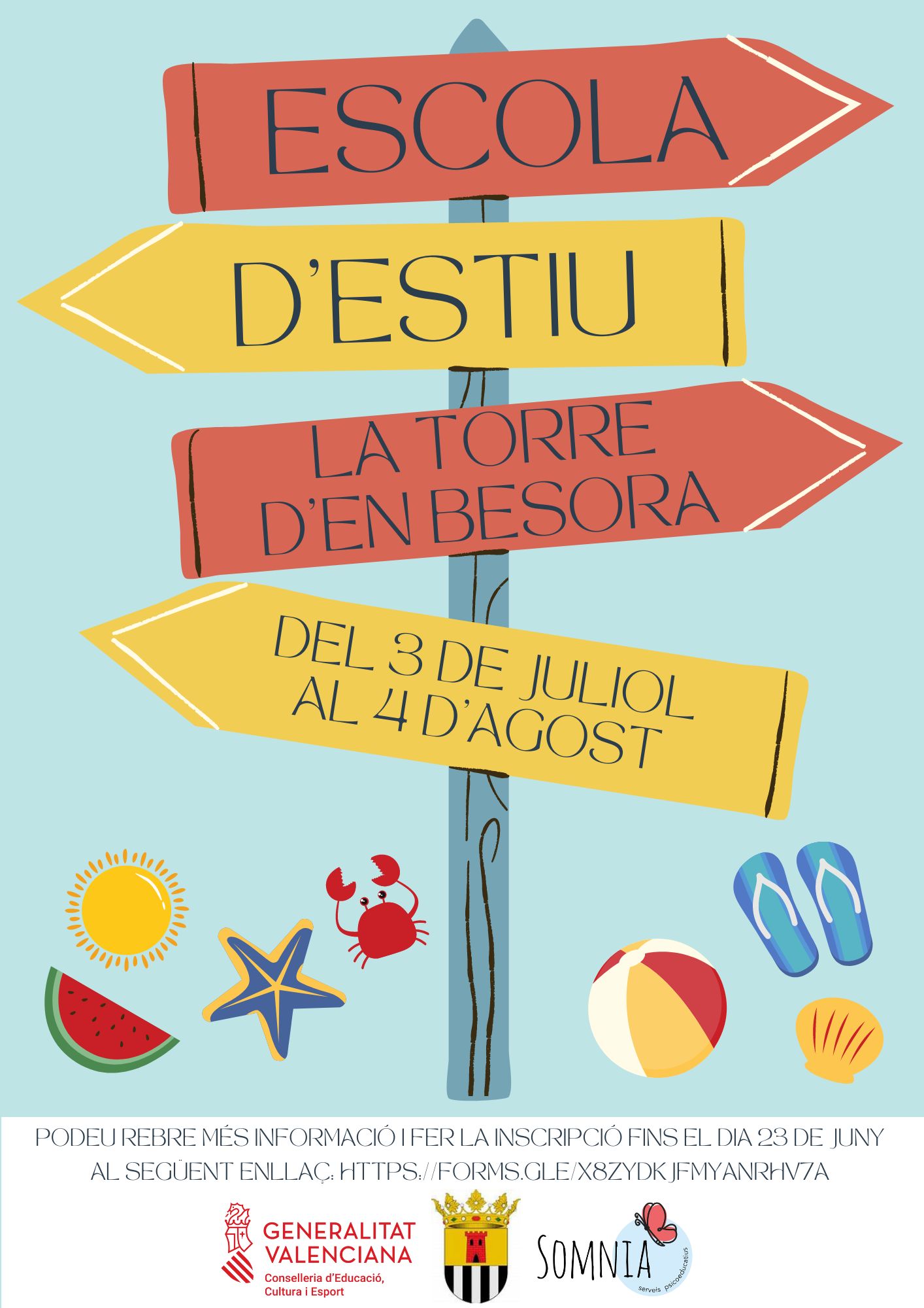 cartell informatiu de les inscripcions d'estiu a Culla, Castellon