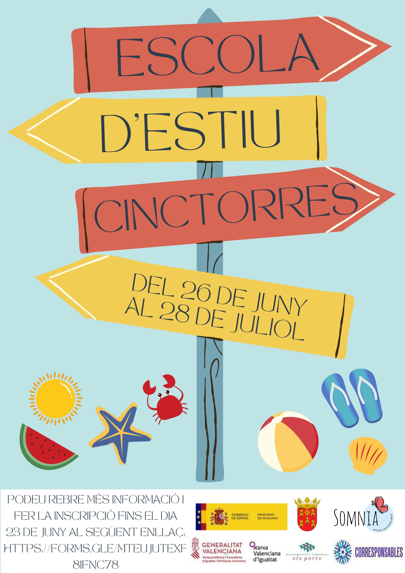 cartell informatiu de les inscripcions d'estiu a Culla, Castellon del 26 de juny al 6 setembre